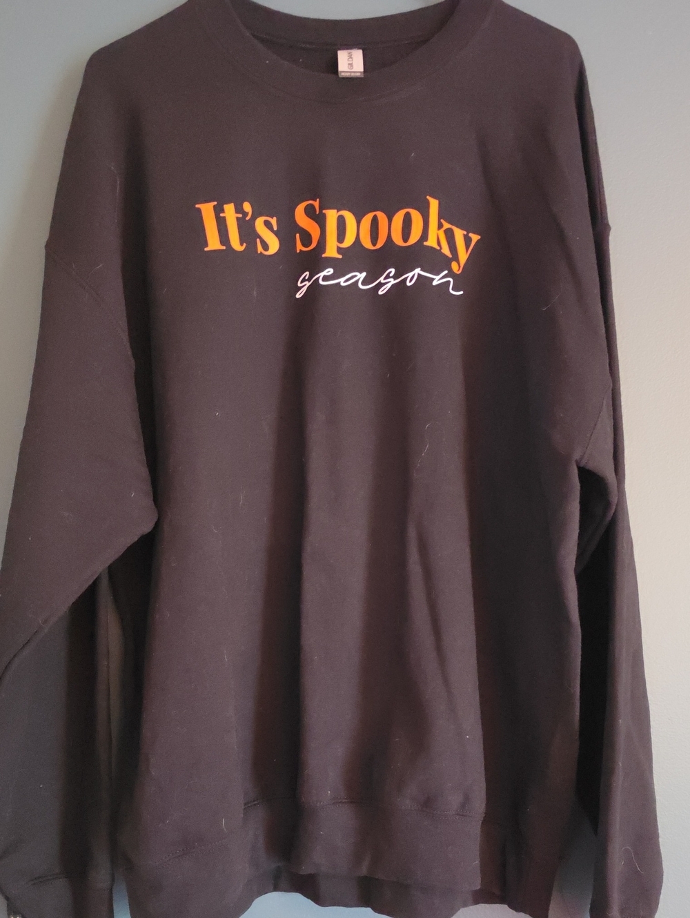 Gildan Black Crewneck with Orange and White Seasonal Text